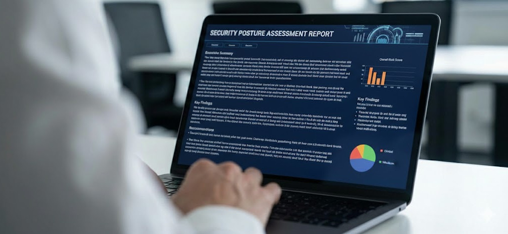 An AI generated image showing two people sat at laptops, from behind.  The people are working together in an office.